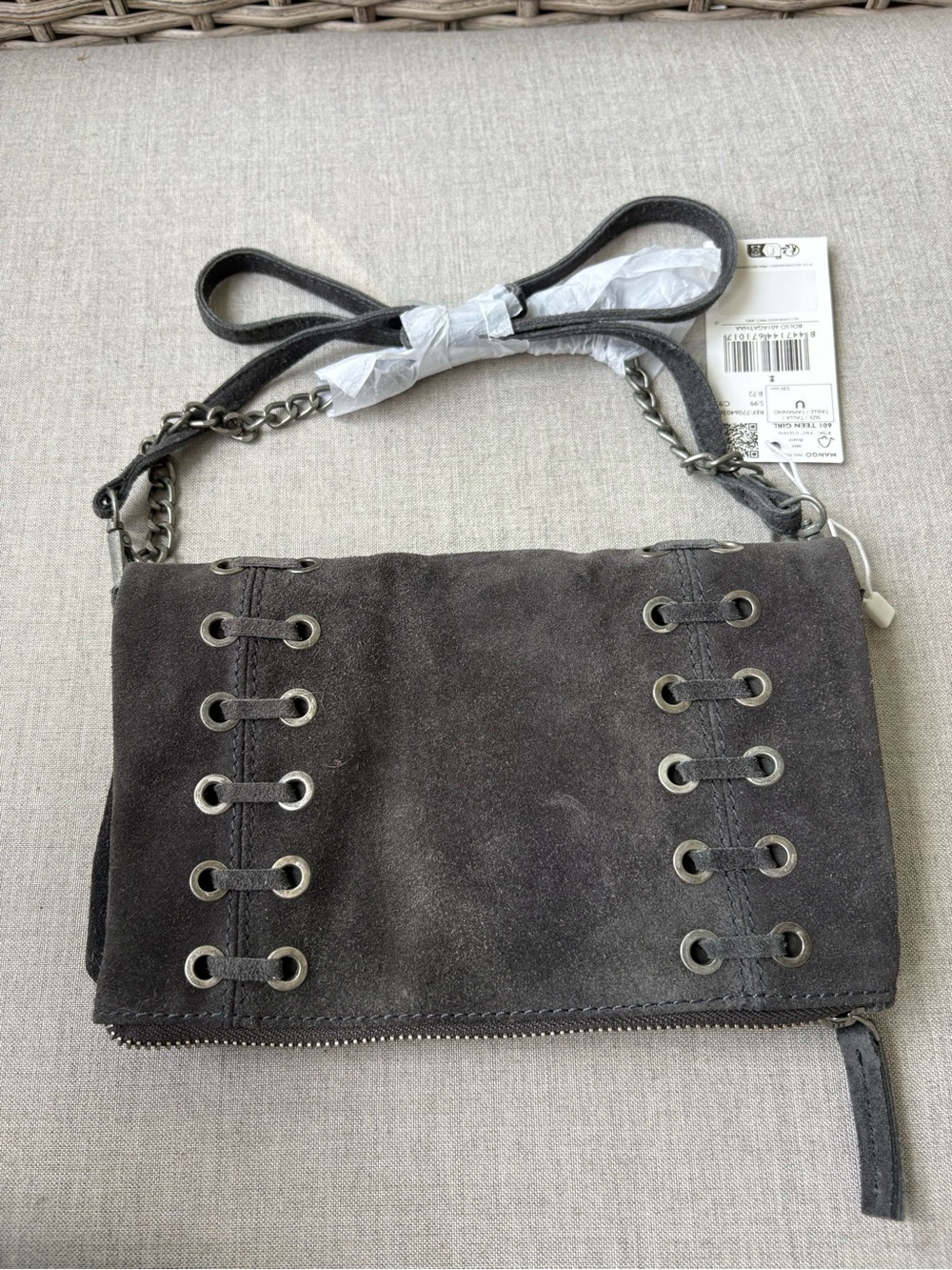 Mango Grey Suede Crossbody Bag